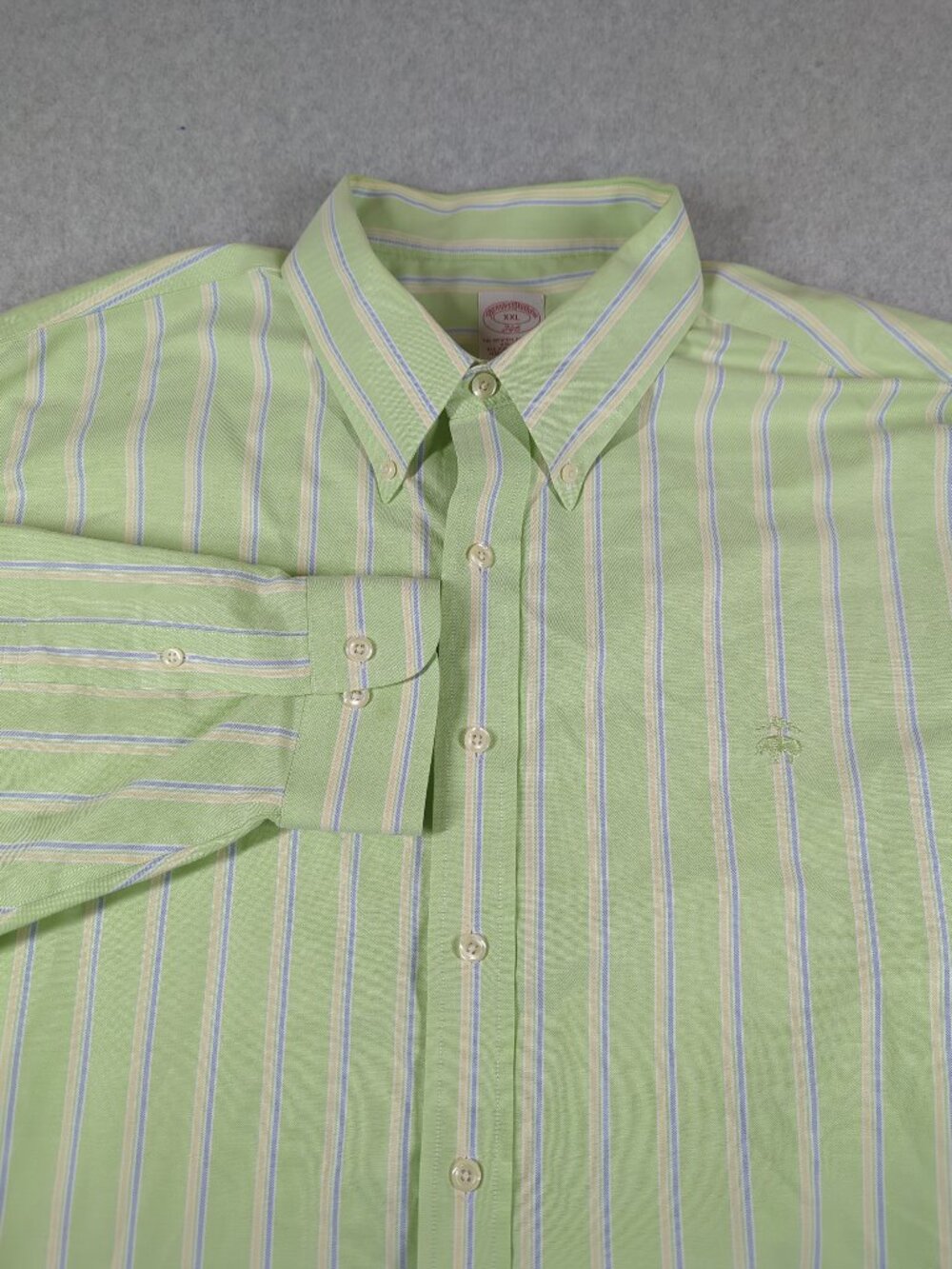 Brooks Brothers 346 Shirt Men's 2XL Green Striped Long Sleeve Button Down